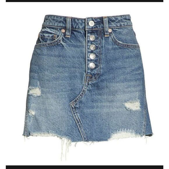 NEW Free People Distress Button Fly High Waist Denim Harvey Mini Skirt 25 $60 - Picture 6 of 11